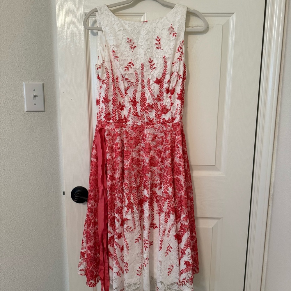 Danny & Nicole Red & White Midi Dress beautiful lace floral detail spring summer